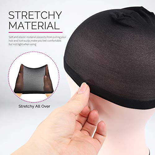 Black Wig Cap 6-Pack - Stretchy Nylon Stocking Caps for Women & Kids