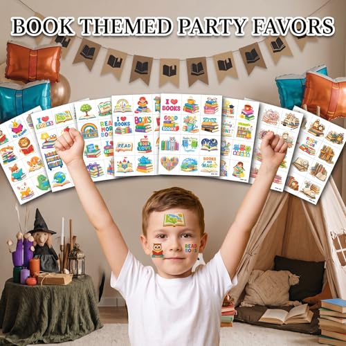 96 PCS Reading Temporary Tattoos for Kids - Book Themed Party Favors