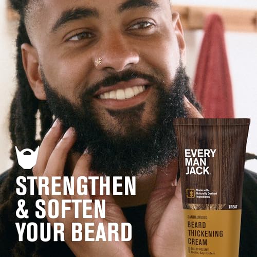 Every Man Jack Beard Thickening Cream - Strengthens, Thickens, Nourishes Beard - Light Sandalwood Scent - Made with Naturally Derived Ingredients like Biotin, Vitamin B6, Soy Protein - 2.8oz - 2 Pack
