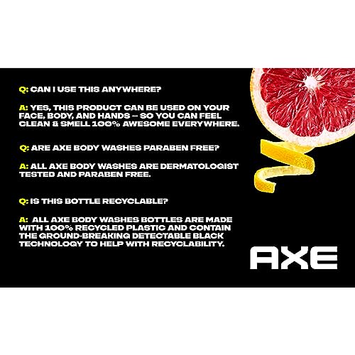 AXE Body Wash Charge and Hydrate Sports Blast Energizing Citrus Scent Men's Body Wash 100 percent Recycled Bottle 16 oz (Pack of 8)