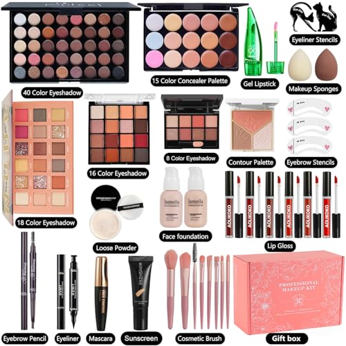 All-in-One Makeup Kit - 40 Colors Eyeshadow, Foundation & Brushes