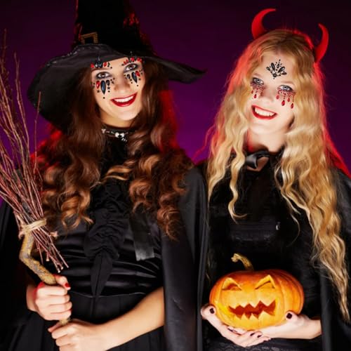 Halloween Face Gems Rhinestone Temporary Tattoo Stickers, 2 Pack