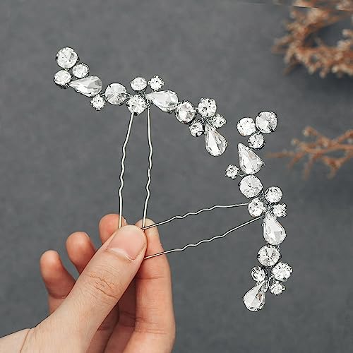 Easedaily Bride Wedding Hair Pins Silver Crystal Bridal Hair Pieces Rhinestone Hair Accessories for Women and Girls (pack of 2) (A-Silver)