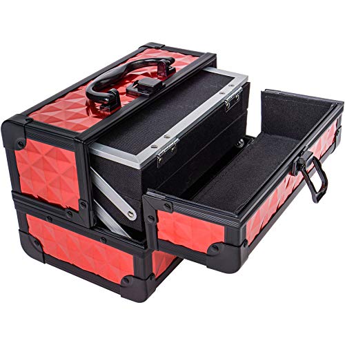 SHANY Chic Makeup Train Case Cosmetic Box Portable Makeup Case Cosmetics Beauty Organizer Jewelry storage with Locks, Multi trays Makeup Storage Box with Makeup Mirror - Ruby Red