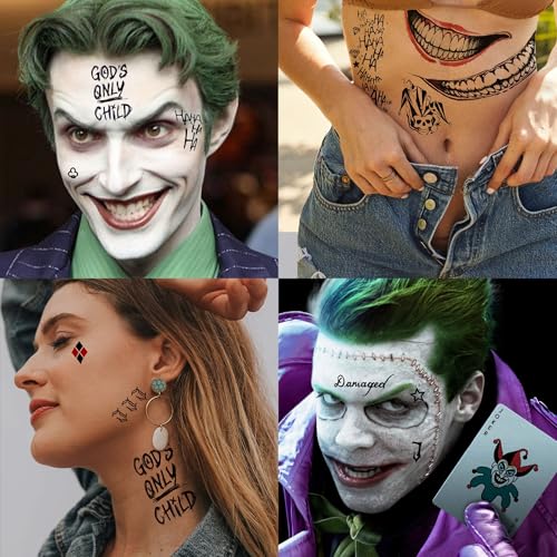 5 Sheet 3D Joker Temporary Tattoos - Halloween Costume