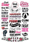Kinky Words Temporary Tattoo Sheet – 27 Adult Designs