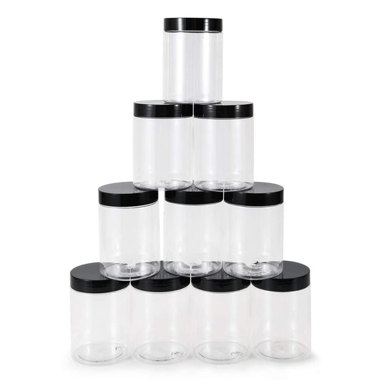 testyu 10 PCS Plastic Jars with Lids, 10 OZ Wide Mouth Jars with Airtight Lids, Clear Empty Slime Containers with Lids, Multipurpose Storage Jars for Home Kitchen Food Arts Crafts Cosmetic Sample