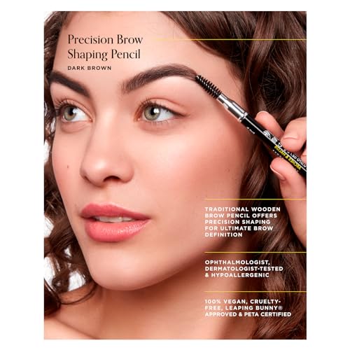 Arches & Halos Precision Brow Shaping Pencil - Double Sided Eyebrow Filler and Spoolie Brush - Creamy Texture for Shaping and Defining With Ease - Vegan, Cruelty Free - Dark Brown - 0.070 oz