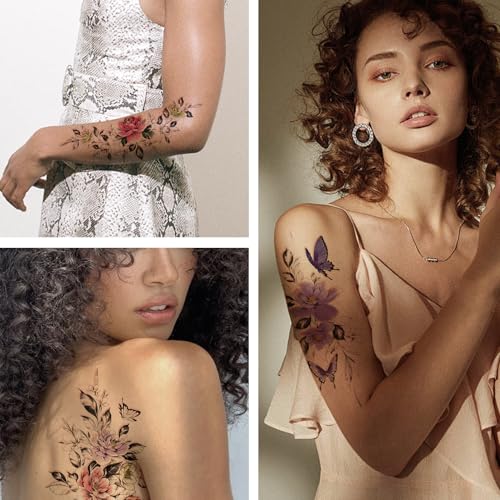 Half Arm Temporary Tattoos for Women, Waterproof Floral Sleeve