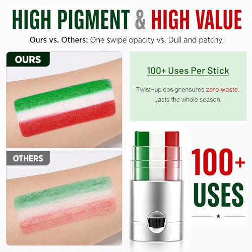 BADCOLOR Soccer Fan Face & Body Paint Stick - Mexico & Italy Flag Colors, Waterproof, Sweatproof, 3-in-1 Makeup