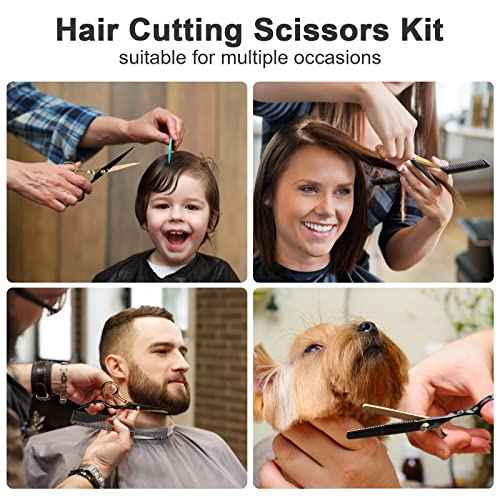 Hair Scissors,11Pcs Professional Black Gold Hair Cutting,Stainless Steel Barber Supplies,Straight, Thinning Shears, Multi Use Haircut Sets for Home Salon Barber