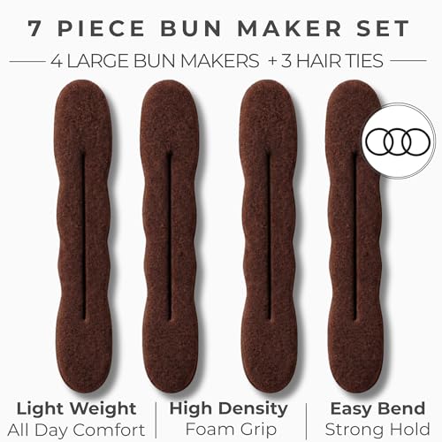 Styla Hair Foam Bun Maker - 4 Pack Large Brown Sponge Shaper