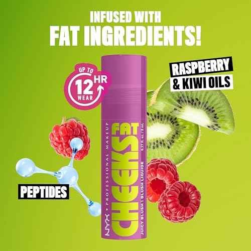 NYX PROFESSIONAL MAKEUP Fat Cheeks Liquid Blush, Buildable, Dewy Blush with Long-Lasting 12HR Wear - Blueberry Burst (Cool Purple)