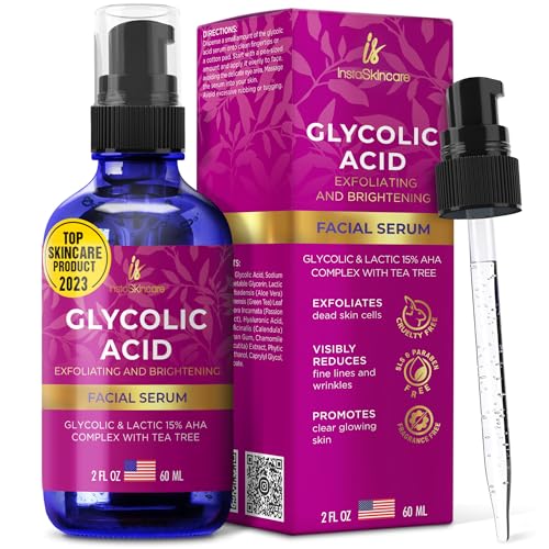 Glycolic Acid Serum for Face 15% Strength - Extra Large Size (2Oz) - Advanced Formula for Enhancing Skin Radiance, Texture Improvement, Addressing Uneven Tone & Fine Lines by InstaSkincare