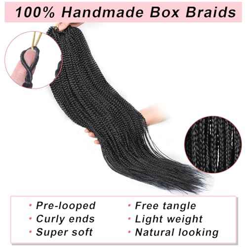 Xtrend 30 Inch 8 Packs Box Braids Crochet Hair Pre-looped Knotless 3X Braids for Woman Boho Braids Hair Extensions Long Box Braids Natural Black Synthetic Crochet Hair (18Strands/pack 1B#)