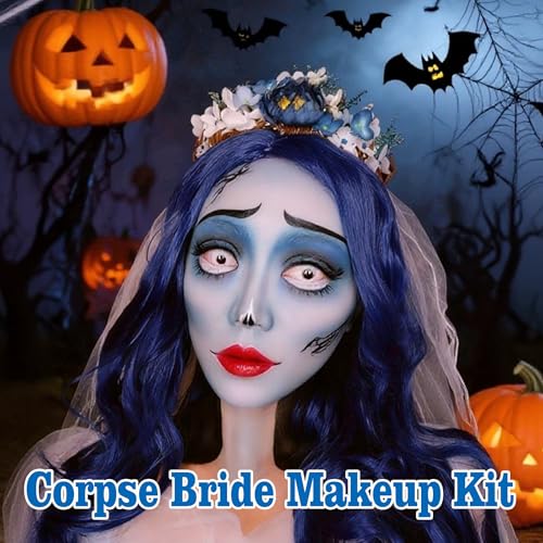 Sally Costume Makeup Kit - Light Blue Face Paint, Red Lipstick & Eyeliner