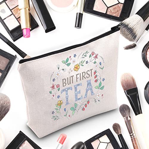 WZMPA Tea Bag Lover Cosmetic Bag Tea Drinkers Gift But First Tea Makeup Zipper Pouch Bag For Women Girls (But First Tea)
