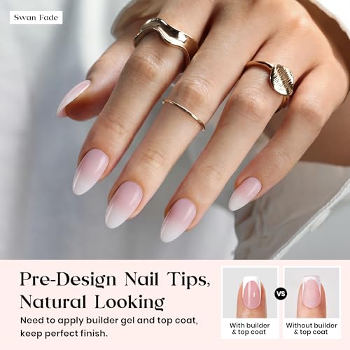 Beetles Short Almond Press-On Nails - Ombre French Tip 16 Sizes - White Ombre - 224 Pack