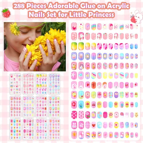 288 Piece Kids Press On Nails Set, 12 Designs Girls Ages 8-12