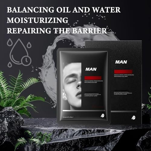 5PCS Face Sheet Mask Skin Care Set for Men,Moisturizing Sheet Facial Masks,Long-lasting Oil Controlling Facemask Skincare,Non-greasy and Hydrating Face Masks Skincare Set for All Skin Types