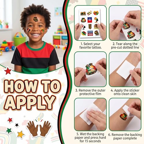 96 PCS Juneteenth Temporary Tattoos for Kids & Adults