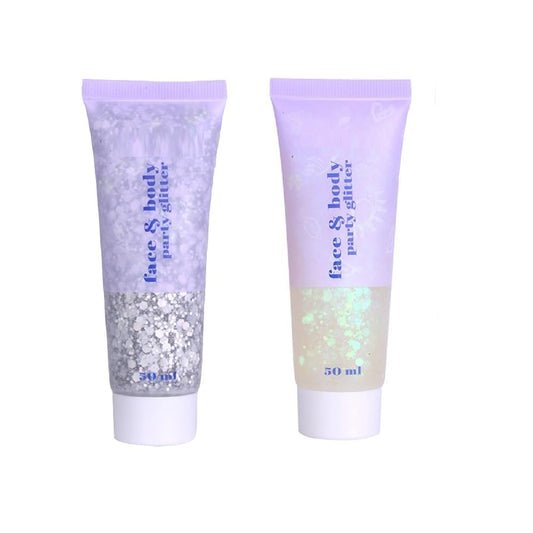 2 Color Face Glitter Gel,Body Glitter, Neon Outfit Glow Party Long Lasting Sparkling for Women Body Face Nail Hair Glitter Makeup.(05#Silver+06#White)