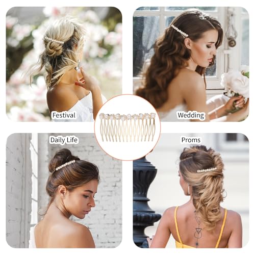 Pearl Hair Comb Set - Gold Rhinestone Decorative Combs