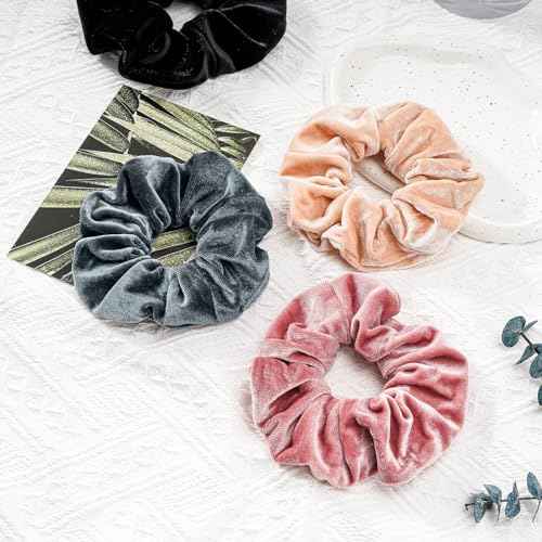 Lolalet Large Soft Velvet Scrunchies for Hair, Elastic Hair Bands Scrunchy for Women Girls, Ponytail Holder Hair Accessories Teens for Thick Curly Hair -4 Pack, Style A