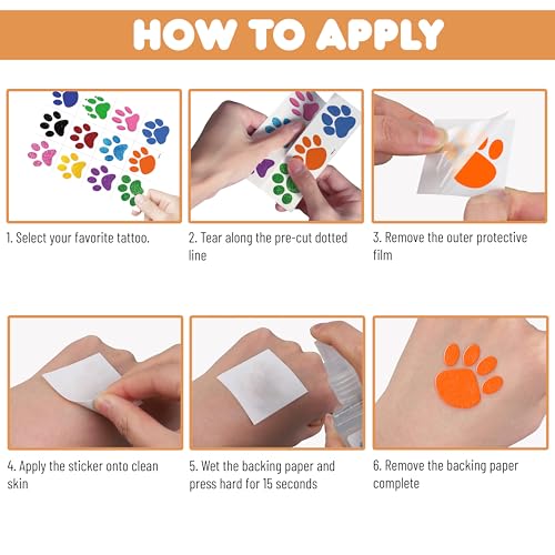 96 Pcs Cat Dog Paw Print Temporary Tattoos for Kids