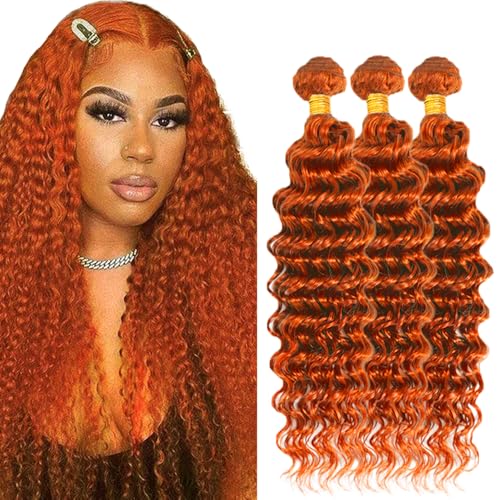 WuvuSnm Ginger Deep Wave Human Hair Bundles 16-20 Inch, #350DP, 300g