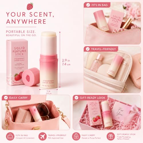 Amavheaf Strawberry Cream Solid Perfume Stick - Portable Fragrance Balm for Daily Use