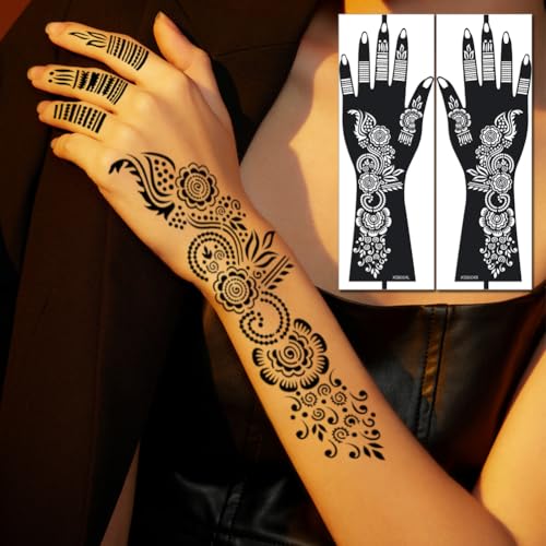 Henna Tattoo Stencils Kit, 12 Sheets Self-Adhesive Hand Stickers