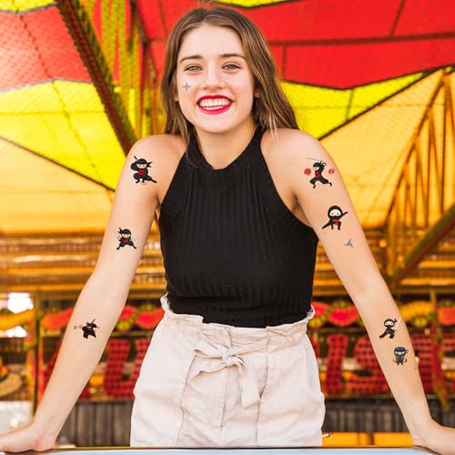 460 Pieces Ninja Temporary Tattoos Stickers Fake Body Art for Ninja Themed Birthday Party Supplies Favors Decorations Ninja Tattoos Stickers for Cosplay Festival School Classroom Rewards Gifts Idea