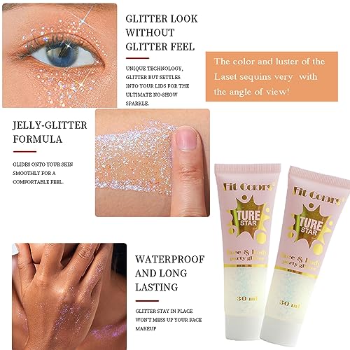 GL-Turelifes Holographic Body Glitter, Chameleon Face Glitter Mermaid Liquid Eyeshadow Fine Glitter for Body, Face, Hair, Halloween Wedding Festival Glitter Sparkling 1.06oz (#03 White)