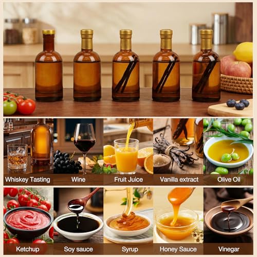 TBWIND 12 Pack 6oz Amber Glass Bottles with T-Top Corks - DIY & Gift Use