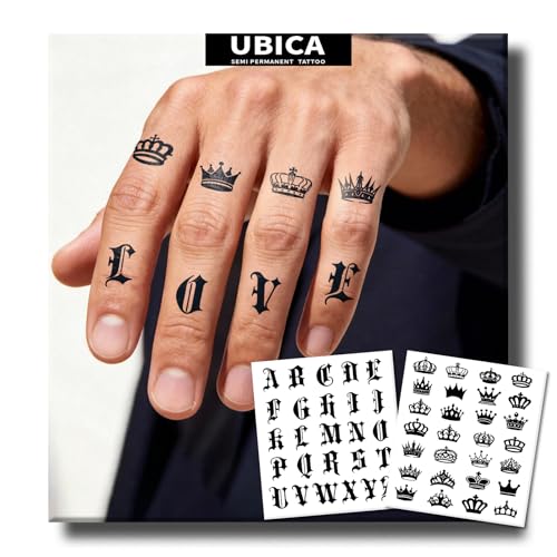 Semi Permanent Tattoo Old English Letters & Crowns 2 Sheets