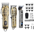 Haircut Clippers and Trimmers Set of 3, Cordless Ornate Hair Clippers for Men Professional Barber Clippers for Hair Cutting Kit with T-Blade Beard Trimmer Set, Knight, LED Display(Gold)