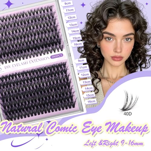 40D Lash Clusters Kit 280pcs - Eyelash Extensions with Glue & Tools