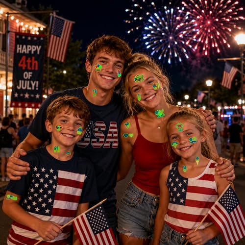80pcs Luminous 4th of July Temporary Tattoos, Glow-in-Dark Patriotic