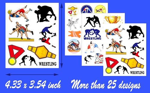 200 Wrestling Temporary Tattoos Stickers - 26 Designs