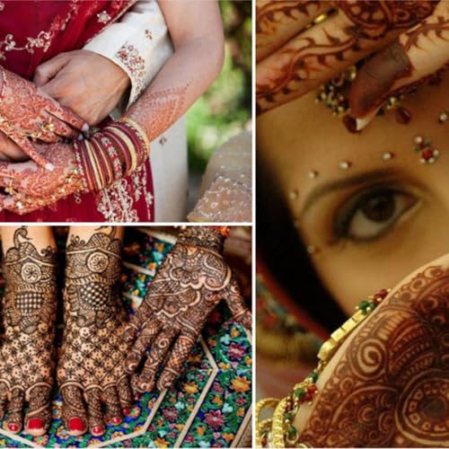 Temporary Henna Tattoo Stickers - Indian Flower Pattern Fake Tattoos for Women Body Arms Legs Hands, Halloween Costume Cosplay Wedding Beach Party Decorations 6 Pcs