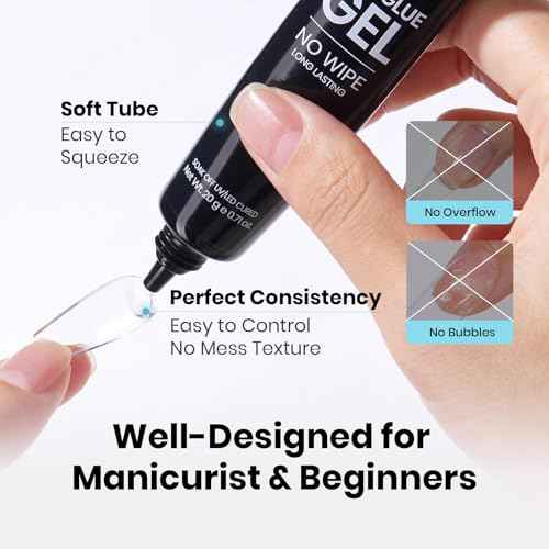 Beetles 2Pcs 20g Nail Glue Gel, No Wipe, Hands-Free Tipex Solid Nail Glue Gel, Super Strong for Acrylic Nails Extension Fake Nails, 3D Nail Art, Great for Home & Salon Use, U V Light Required