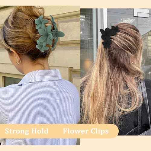Hawaiian Flower Hair Clips Large Matte Hair Claw for Women Non-Slip Strong Hold Clips for Thick Hair, Hair Accessories,Brown,Black,Dark Blue