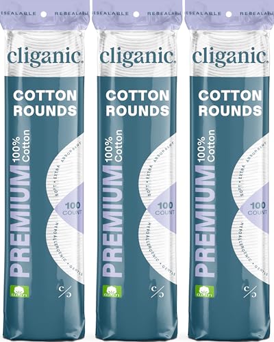 Cliganic Premium Cotton Rounds for Face, Makeup Remover Pads, 300