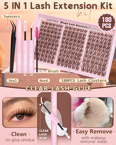 Goddvenus Brown Wispy Cluster Eyelash Kit Natural False Extensions C Curl