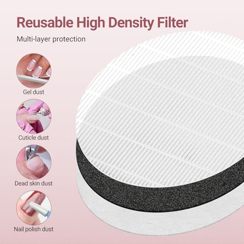Nail Dust Collector Quiet, 5000RPM Vacuum Fan Extractor with Reusable Filter | Home/Salon Use, Pros Tech & Beginners