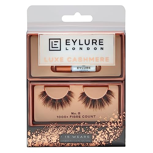 Eylure False Lashes, Luxe Cashmere No. 8 with Adhesive Included, 1 Pair,Black