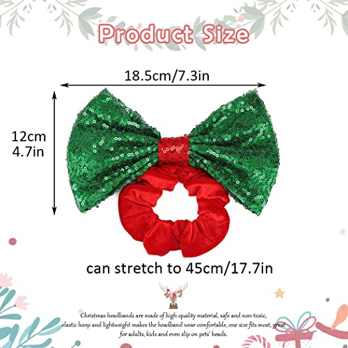 CAKURE Christmas Bow Hair Scrunchies Green Bowknot Hair Ties Red Velvet Scrunchy Elastic Hair Band Hair Bow Scrunchy Ponytail Holder Xmas Hair Accessories for Women and Girls (Type A)