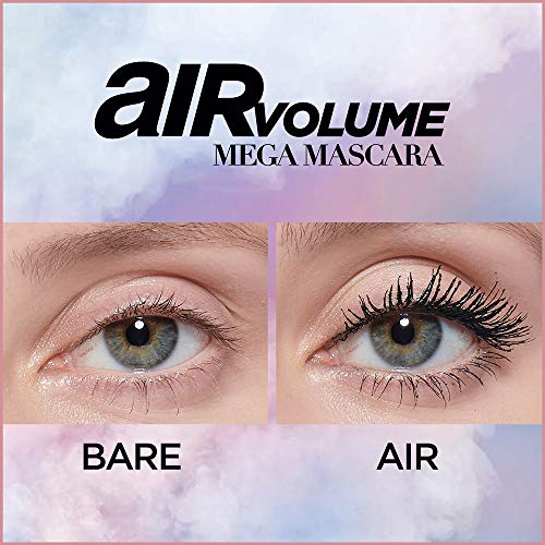 L’Oréal Paris Makeup Air Volume Mega Mascara, Lightweight & Long-lasting Volumizing Mascara for Voluminous Eyelashes, Waterproof Blackest Black, 0.3 Fl Oz (Pack of 2)