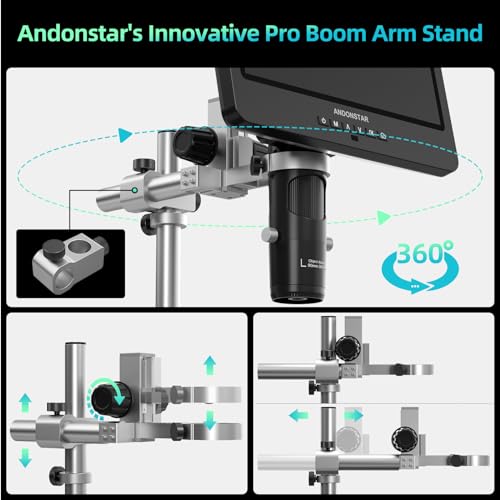 Andonstar AD249S-M Plus 10.1'' HDMI Soldering Digital Microscope for Electronics Repair, 2000x 3 Lens 2160P UHD Video Record, Soldering Microscope Station with Helping Hands, Slides, 32GB Card